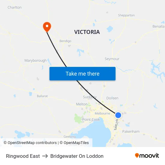 Ringwood East to Bridgewater On Loddon map