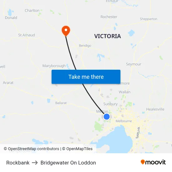 Rockbank to Bridgewater On Loddon map