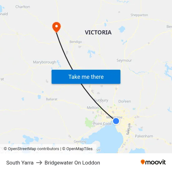 South Yarra to Bridgewater On Loddon map