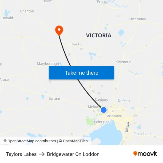 Taylors Lakes to Bridgewater On Loddon map