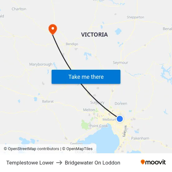 Templestowe Lower to Bridgewater On Loddon map