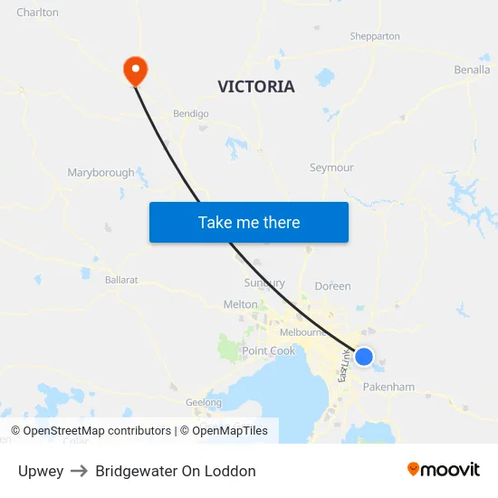 Upwey to Bridgewater On Loddon map