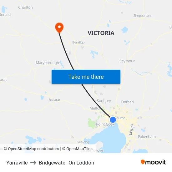 Yarraville to Bridgewater On Loddon map