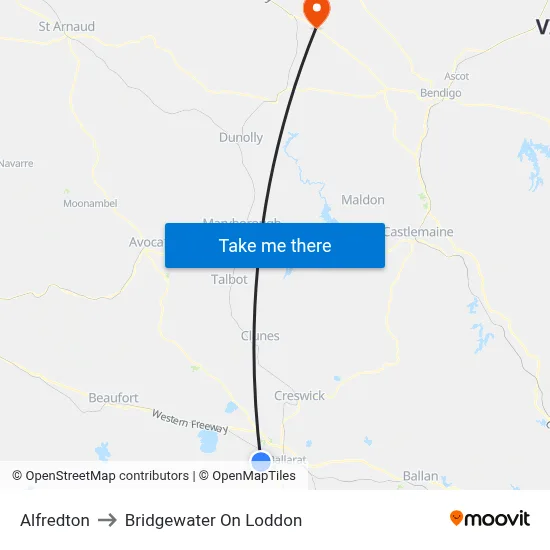 Alfredton to Bridgewater On Loddon map