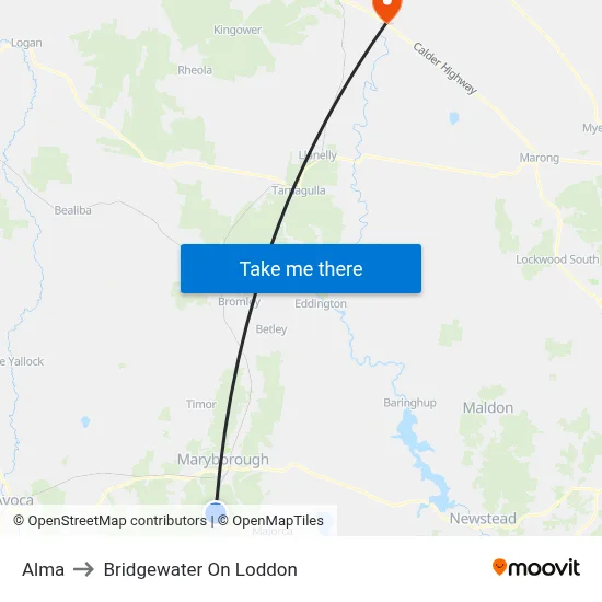 Alma to Bridgewater On Loddon map