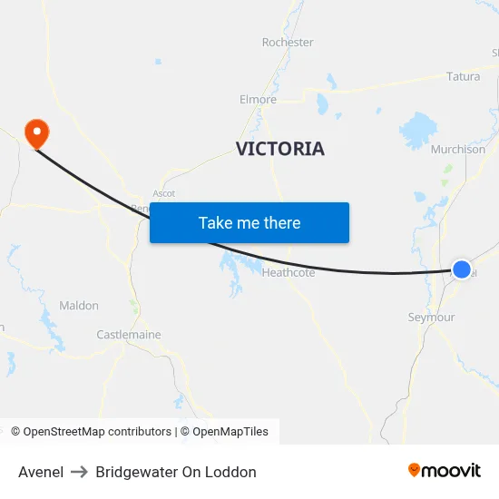 Avenel to Bridgewater On Loddon map