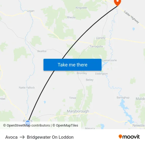 Avoca to Bridgewater On Loddon map