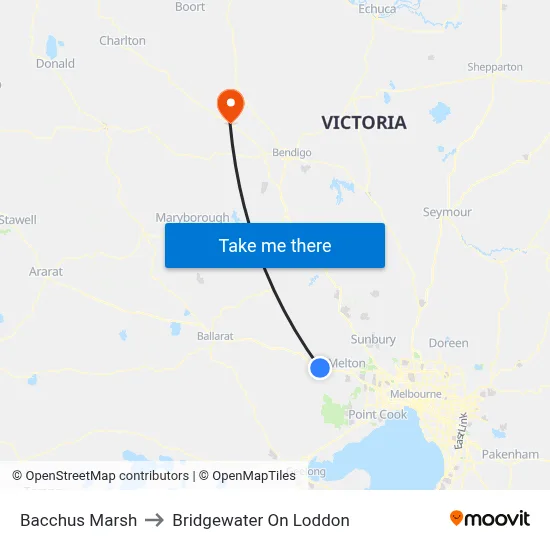Bacchus Marsh to Bridgewater On Loddon map