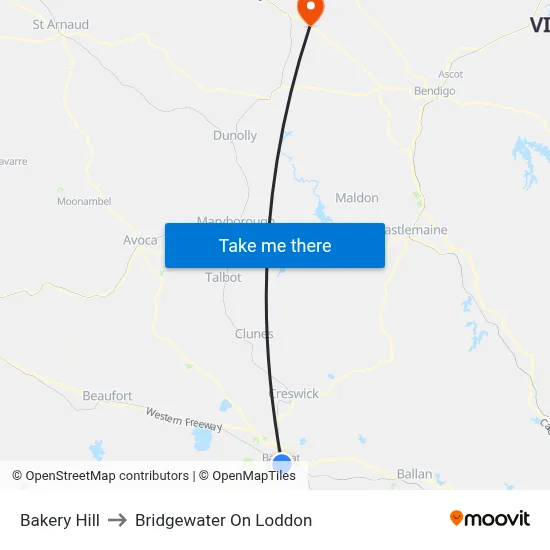 Bakery Hill to Bridgewater On Loddon map