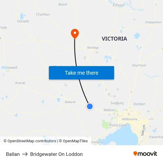 Ballan to Bridgewater On Loddon map