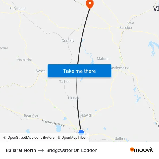 Ballarat North to Bridgewater On Loddon map