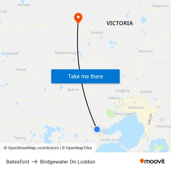 Batesford to Bridgewater On Loddon map