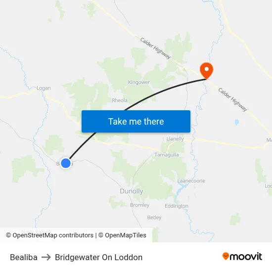 Bealiba to Bridgewater On Loddon map