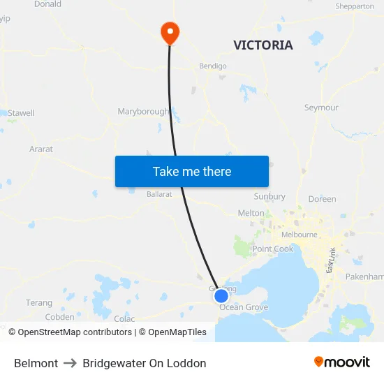Belmont to Bridgewater On Loddon map