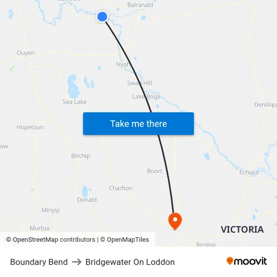 Boundary Bend to Bridgewater On Loddon map