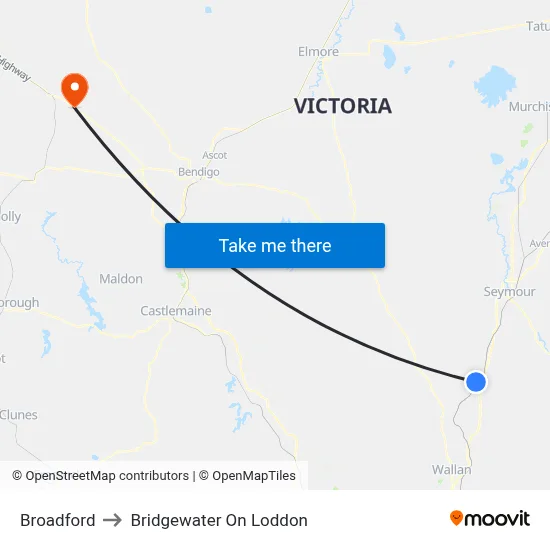 Broadford to Bridgewater On Loddon map