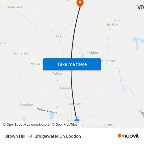 Brown Hill to Bridgewater On Loddon map