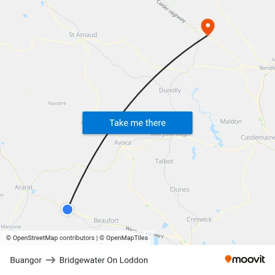 Buangor to Bridgewater On Loddon map