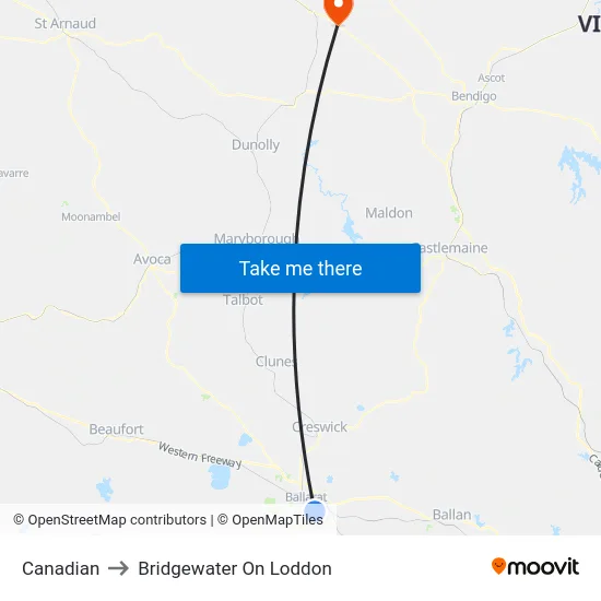 Canadian to Bridgewater On Loddon map