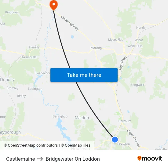 Castlemaine to Bridgewater On Loddon map