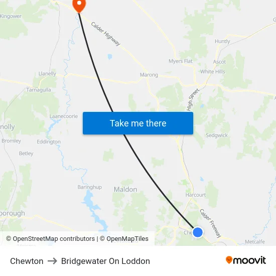 Chewton to Bridgewater On Loddon map