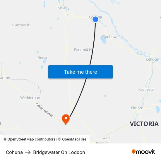 Cohuna to Bridgewater On Loddon map