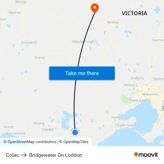 Colac to Bridgewater On Loddon map