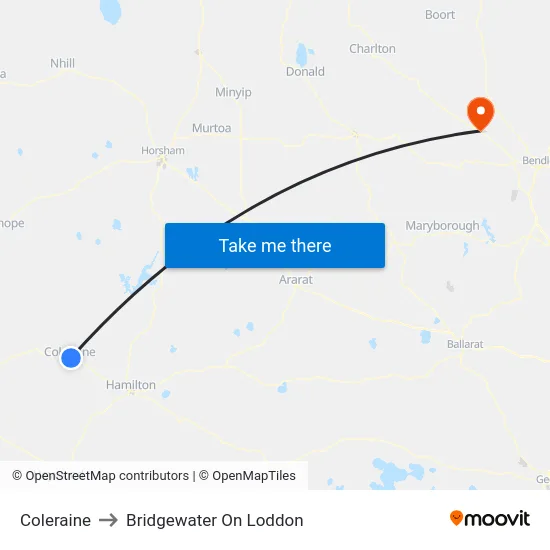 Coleraine to Bridgewater On Loddon map