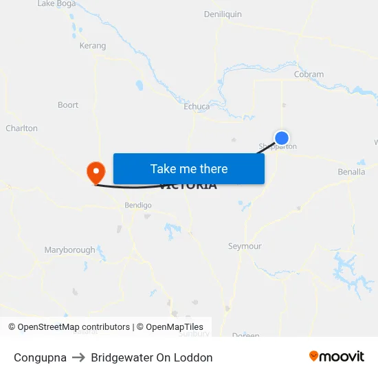 Congupna to Bridgewater On Loddon map