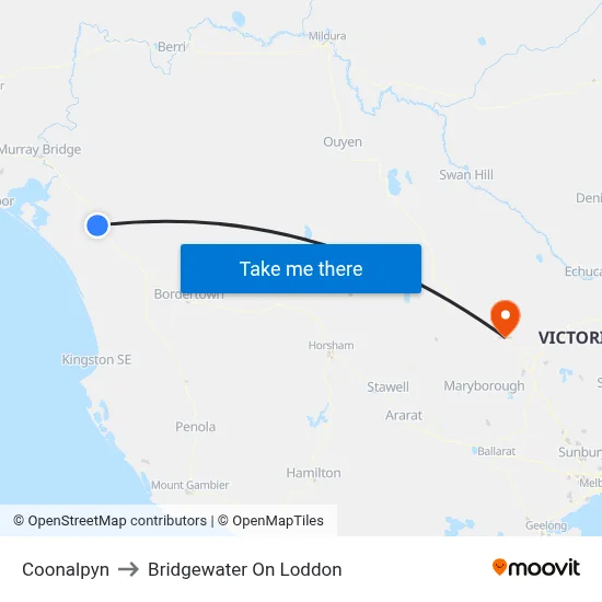 Coonalpyn to Bridgewater On Loddon map
