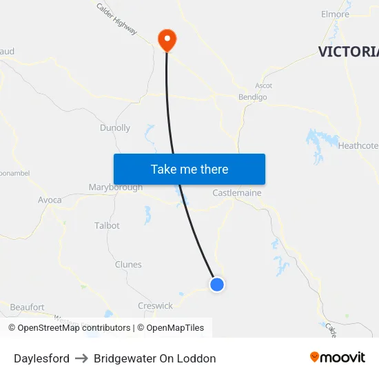 Daylesford to Bridgewater On Loddon map