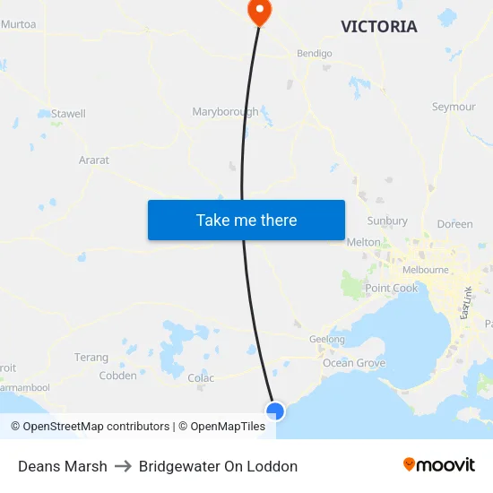 Deans Marsh to Bridgewater On Loddon map