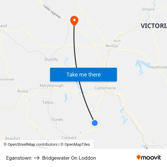 Eganstown to Bridgewater On Loddon map