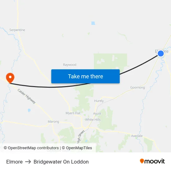 Elmore to Bridgewater On Loddon map