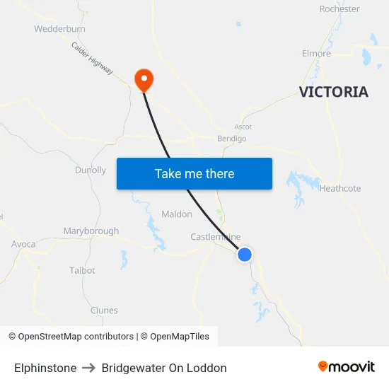 Elphinstone to Bridgewater On Loddon map