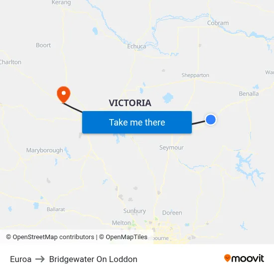 Euroa to Bridgewater On Loddon map