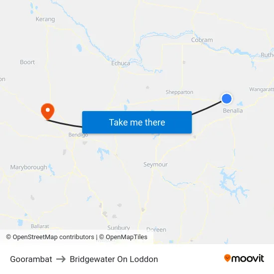 Goorambat to Bridgewater On Loddon map