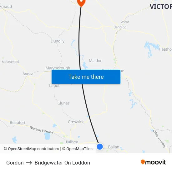 Gordon to Bridgewater On Loddon map