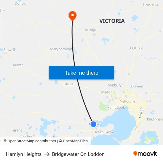 Hamlyn Heights to Bridgewater On Loddon map