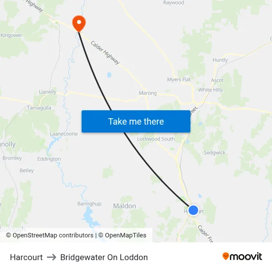 Harcourt to Bridgewater On Loddon map