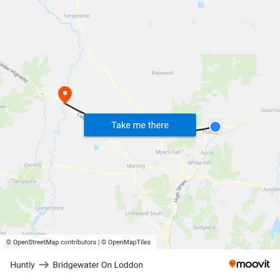 Huntly to Bridgewater On Loddon map