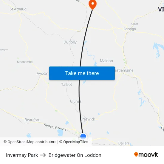 Invermay Park to Bridgewater On Loddon map