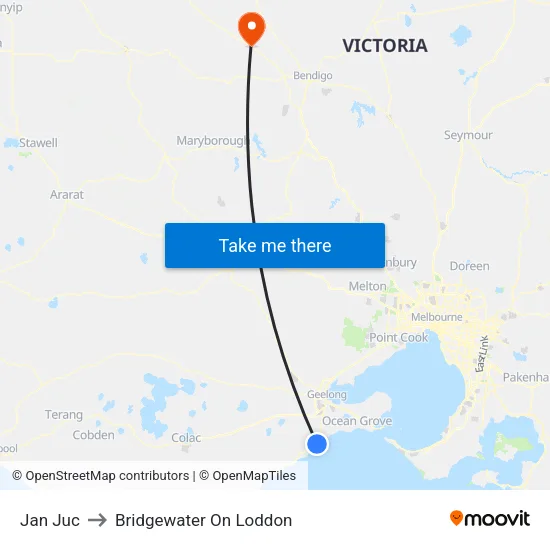 Jan Juc to Bridgewater On Loddon map