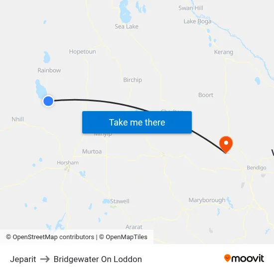 Jeparit to Bridgewater On Loddon map