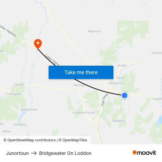 Junortoun to Bridgewater On Loddon map