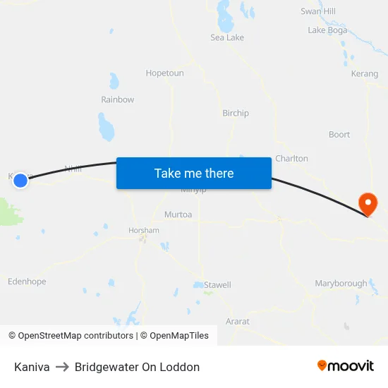 Kaniva to Bridgewater On Loddon map