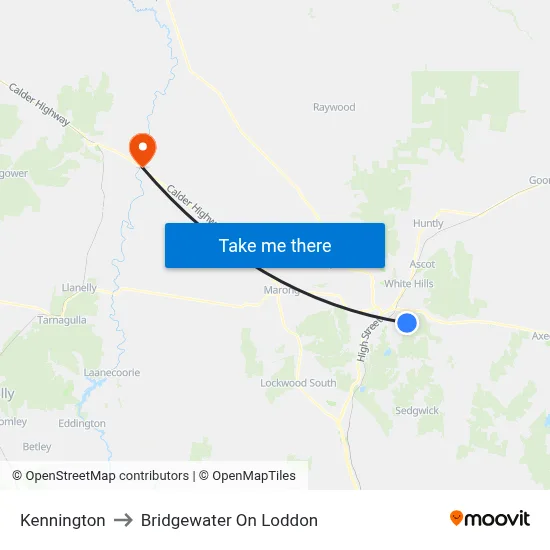 Kennington to Bridgewater On Loddon map