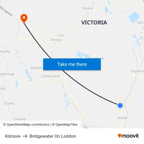Kilmore to Bridgewater On Loddon map