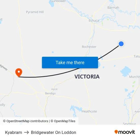 Kyabram to Bridgewater On Loddon map