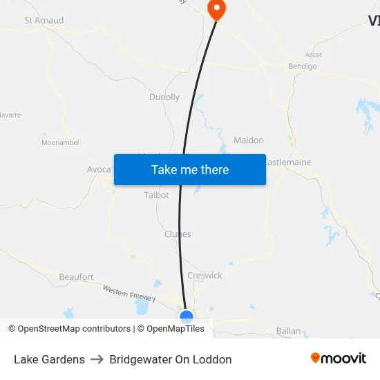 Lake Gardens to Bridgewater On Loddon map